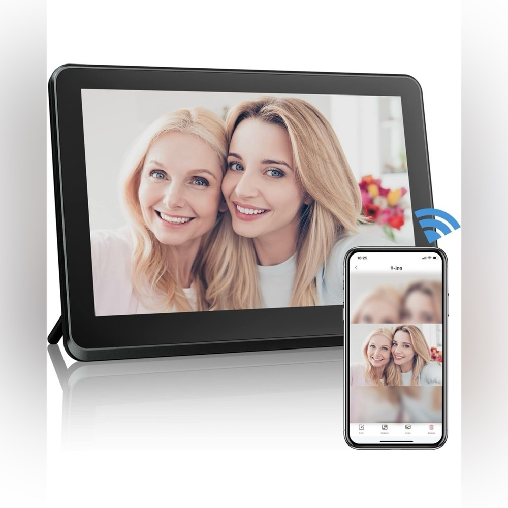 10" WiFi Digital Frame: Touch, Auto-Rotate, USB, SD, Portrait/Landscape